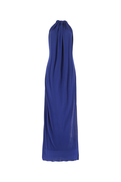 Saint Laurent Long Dress With Halter Neckline In Royal Blue