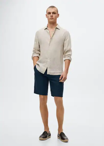 Mango Man 100% Linen Shorts Dark Navy