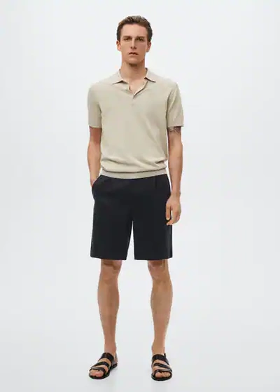 Mango Man Linen Lyocell Bermuda Shorts Black