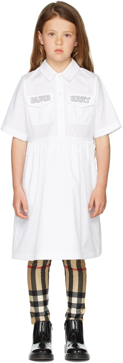 Burberry Collared Logo Dress (3-14 Years) In White