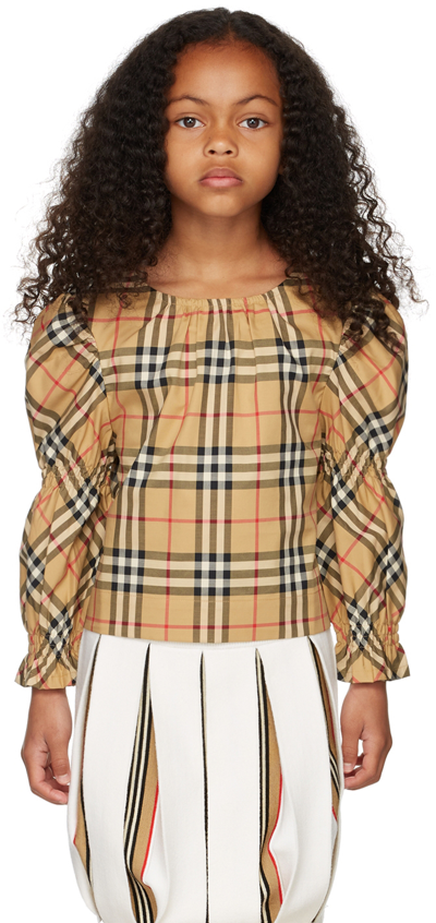 Burberry Susanna Vintage Check-print Cotton Blouse 4-14 Years In Archive Beige Ip Chk