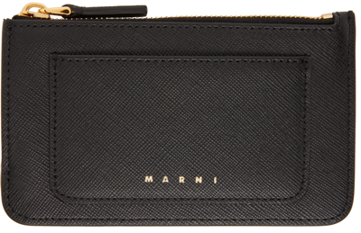 Marni Trunk Saffiano Leather Card Holder W/zip In Black