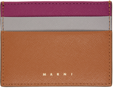 Marni Multicolor Leather Card Holder In Z563n Plum/ash/moca