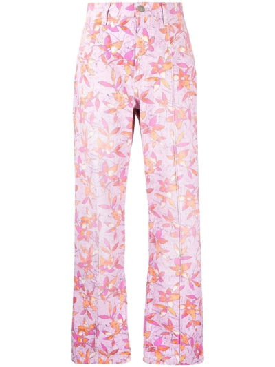 Isabel Marant Floral Print Pink Straight Leg Jeans