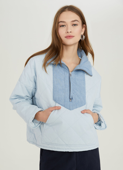 Something Navy Quilted Quarter Zip Jacket In Light Blue