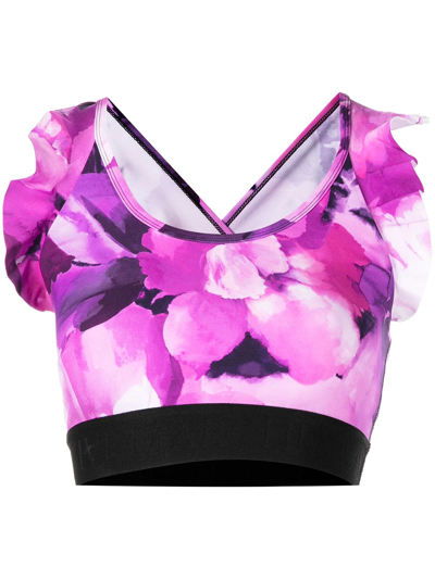 Marchesa Floral-print Sports Bra In Raspberry Multi