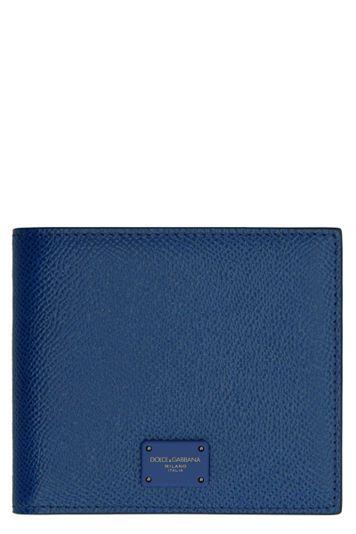 Dolce & Gabbana Leather Flap-over Wallet In Blue