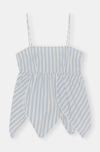 Ganni Stripe-print Spaghetti-strap Top In Light Blue