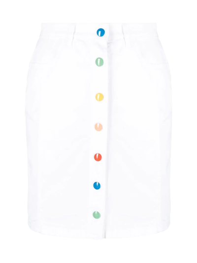 Love Moschino Embroidered Logo Denim Skirt In White
