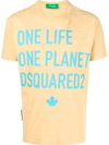 DSQUARED2 YELLOW MAN T-SHIRT WITH PRINT ONE LIFE ONE PLANET DSQUARED2