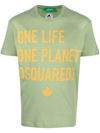 DSQUARED2 LIGHT GREEN MAN T-SHIRT WITH PRINT ONE LIFE ONE PLANET DSQUARED2