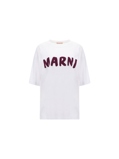 Marni Logo印花棉质平纹针织t恤 In White