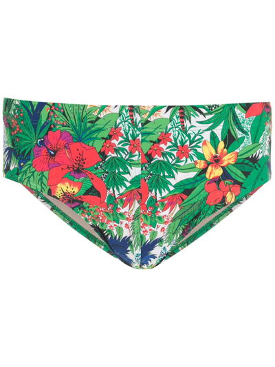 Amir Slama Floral-print Swim Trunks In Green