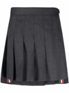 Thom Browne Wool Miniskirt With Pleated Design And Side Stripe Detail In Grey