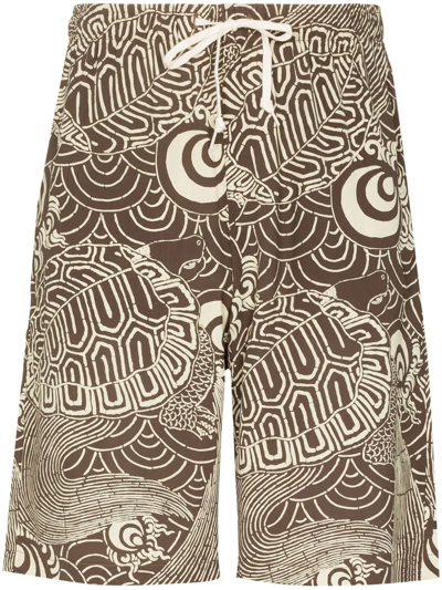 Orslow Straight-leg Printed Woven Drawstring Shorts In Brown