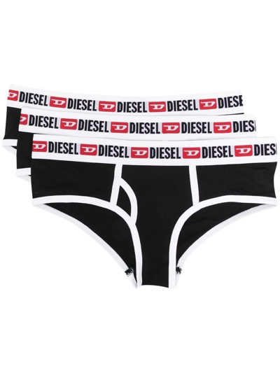 Diesel Pack Of Three Logo-waistband Briefs In Black