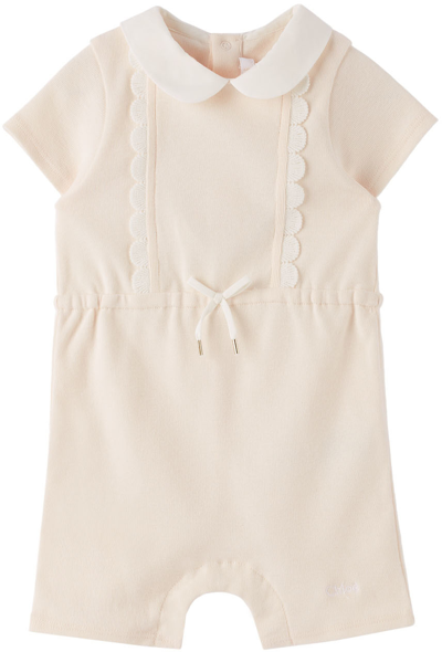 Chloé Baby Pink Cotton Romper In 440 Salmon