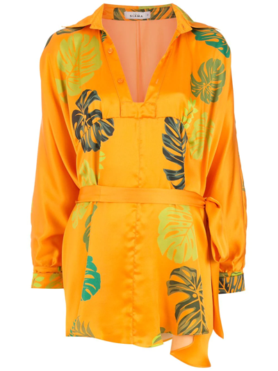 Amir Slama Palm Leaf Print Beach Dress In Orange