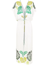 Amir Slama Palm Leaf Print Beach Dress In White