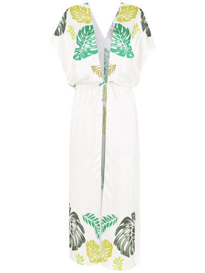 Amir Slama Palm Leaf Print Beach Dress In White