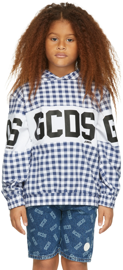 Gcds Kids Blue & White Check Vichy Hoodie