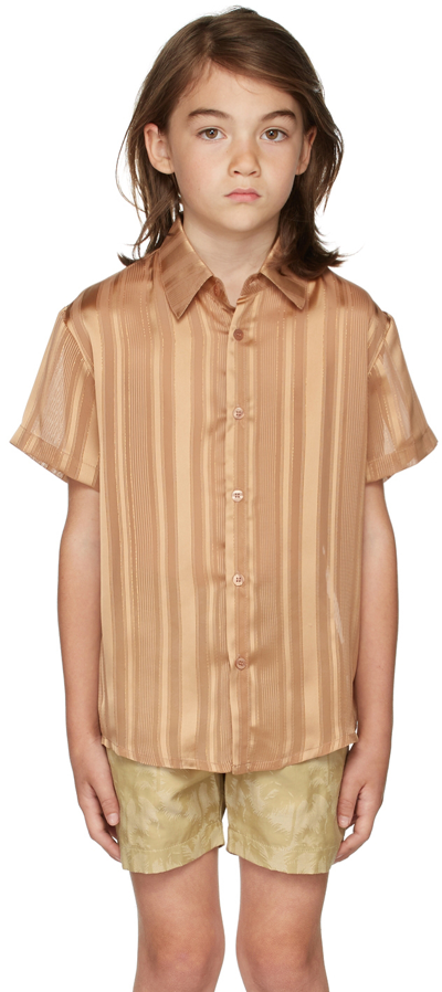 Boysmans Kids Brown Striped Short Sleeve Shirt In Transparent Brown