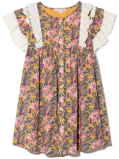 Louise Misha Kids Elisabeth Floral Organic Cotton Dress In Honey Flowers