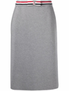 Thom Browne Rwb Waistband Midi Skirt In Grey