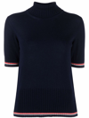 Thom Browne Rwb Stripe-trim Cashmere Top In Blue