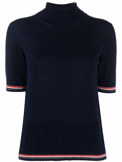 Thom Browne Rwb Stripe-trim Cashmere Top In Blue