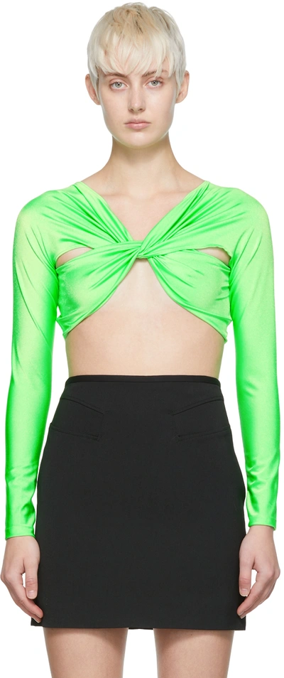 Coperni Cropped Twisted Cut-out Blouse In Green