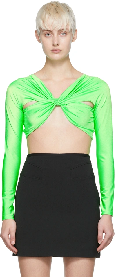 Coperni Twist Long-sleeve Cropped Top In Neon Green