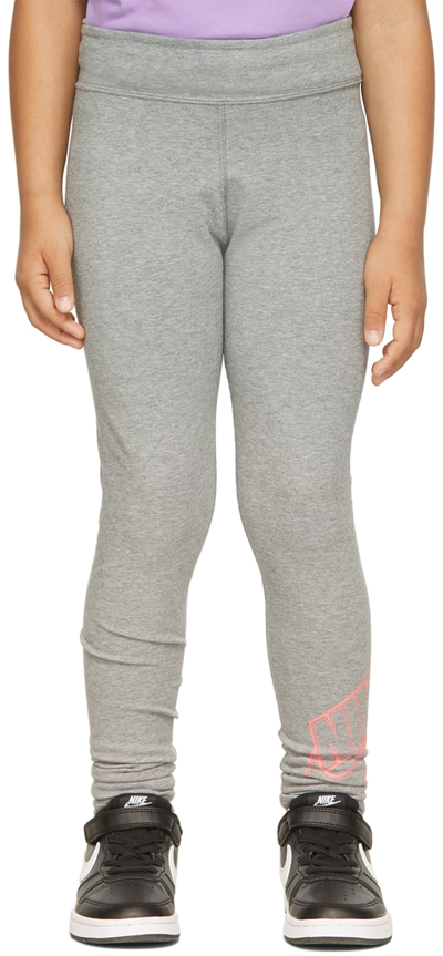 Nike Kids Gray G Nsw Essntl Leggings In Carbon Heather/pink