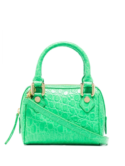 By Far Dora Crocodile-effect Tote Bag In Green