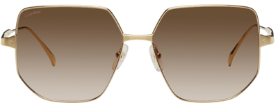 Cartier Oversized Square Metal Sunglasses In Golden / Brown