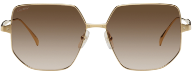Cartier Santos De  58mm Geometric Sunglasses In Golden / Brown