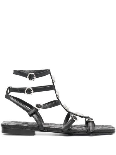 Philipp Plein Skull Crystal-embellished Flat Sandals In Black