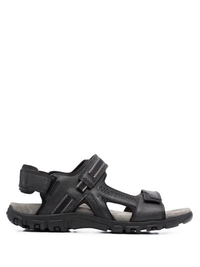 Geox Strada Flat Sandals In Black