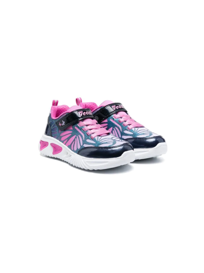 Geox Kids' Assister Touch-strap Trainers In Navy/ Fuchsia