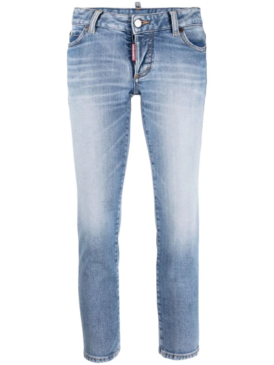 Dsquared2 Logo Patch Cropped Jeans In Blue