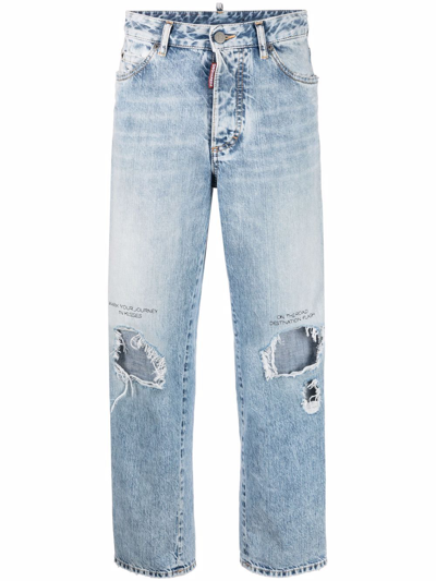 Dsquared2 Distressed Straight-leg Jeans In Blue