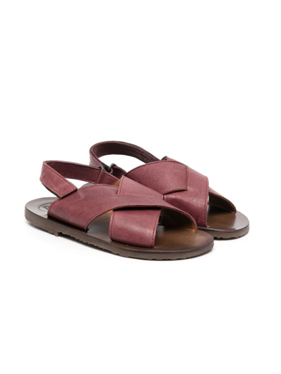 Pèpè Kids' Leather Crossover-strap Sandals In Red