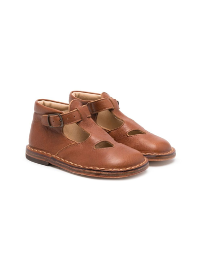 Pèpè Kids' 露趾皮质凉鞋 In Brown