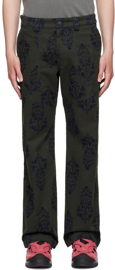 Paria Farzaneh Pine Flocked Straight Leg Jeans In Green