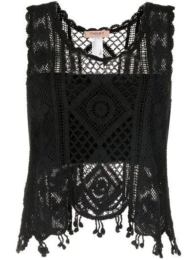 Twinset Sleeveless Embroidered Broderie Anglaise Top In Black