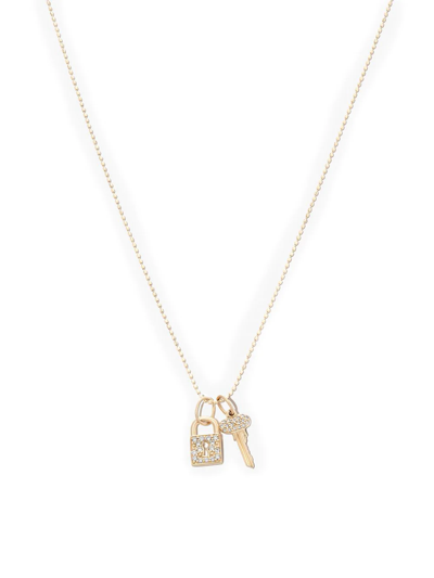 Sydney Evan 14kt Yellow Gold Lock Key Diamond Pendant Necklace