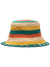 Rabanne Embellished Striped Raffia Bucket Hat In Green