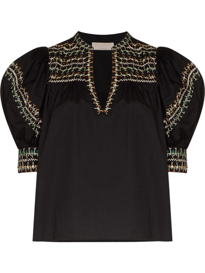 Ulla Johnson Noam Ruffle Embroidered Blouse In Black