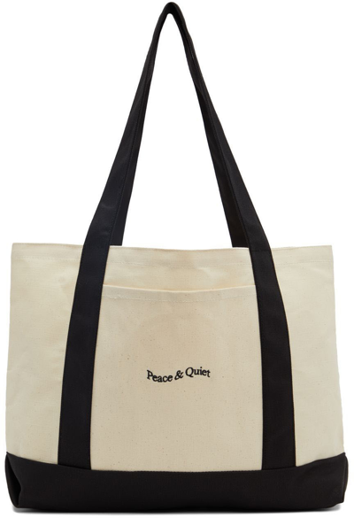 Museum Of Peace And Quiet Beige Wordmark Tote In Natural/black
