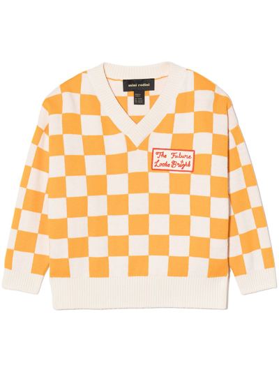 Mini Rodini Kids' Check-print Knitted Sweater In Orange